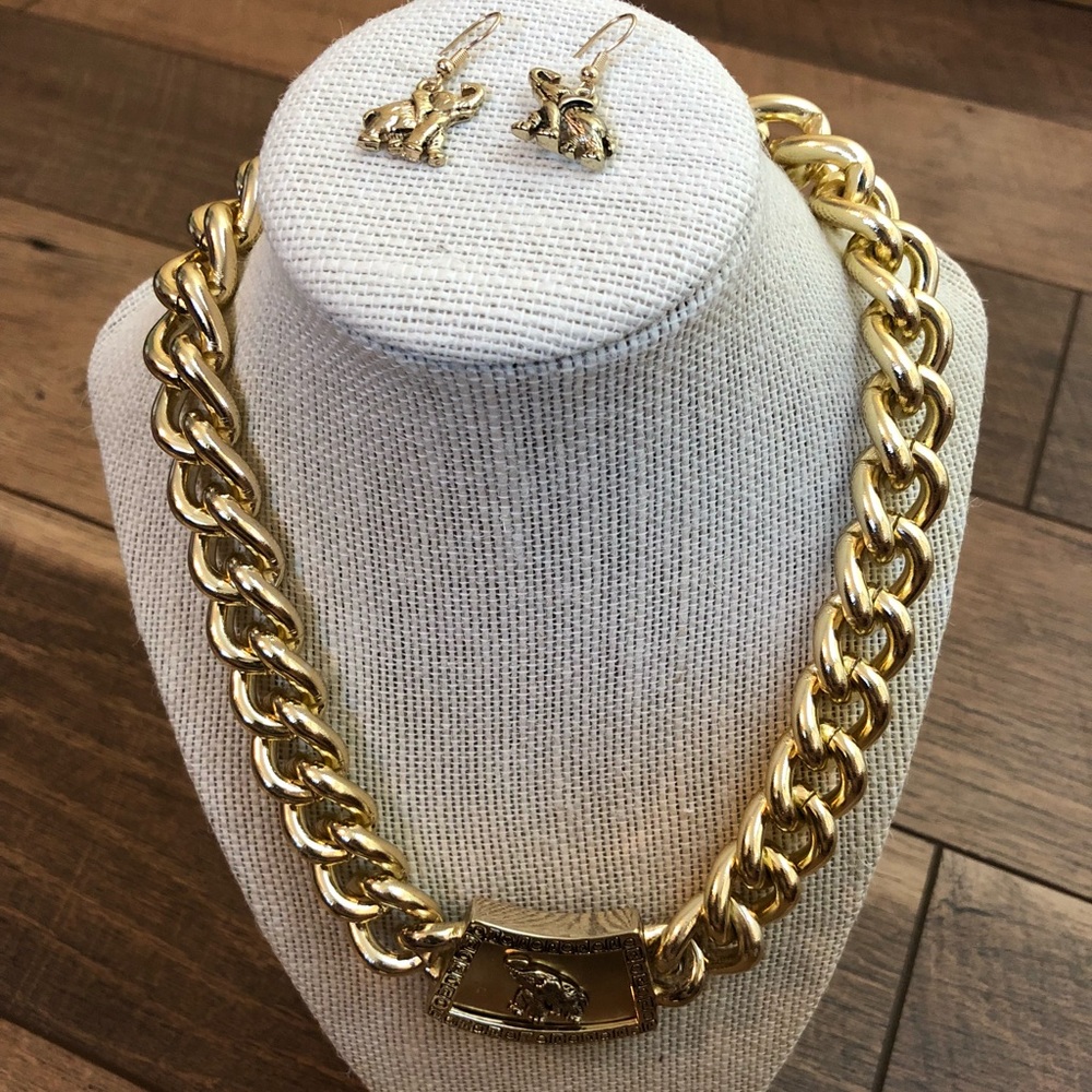 Gold Elephant necklace with Matching Earrings